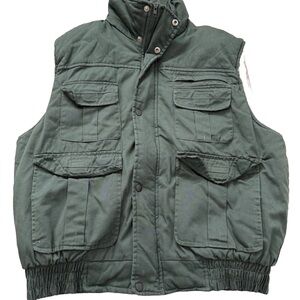 Trails End Vest Mens Large Vtg Full Zip Green Pockets Flannel Lined Worm